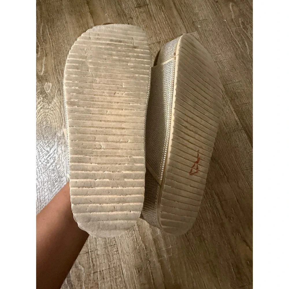 Forever 21 Rhinestone Platform Slide Sandals Tan Beige‎ Double Buckle Size 8